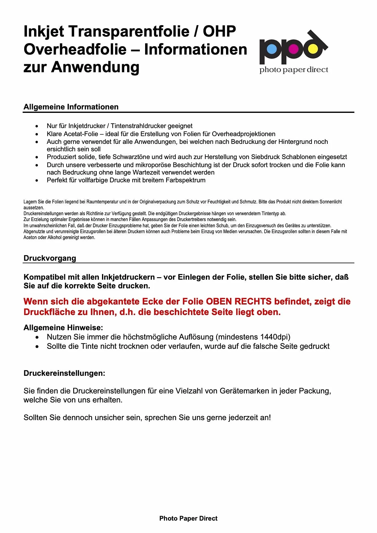 PPD Folie Przezroczyste A4 do Drukarek Atramentowych 5 szt. PPD-34-5