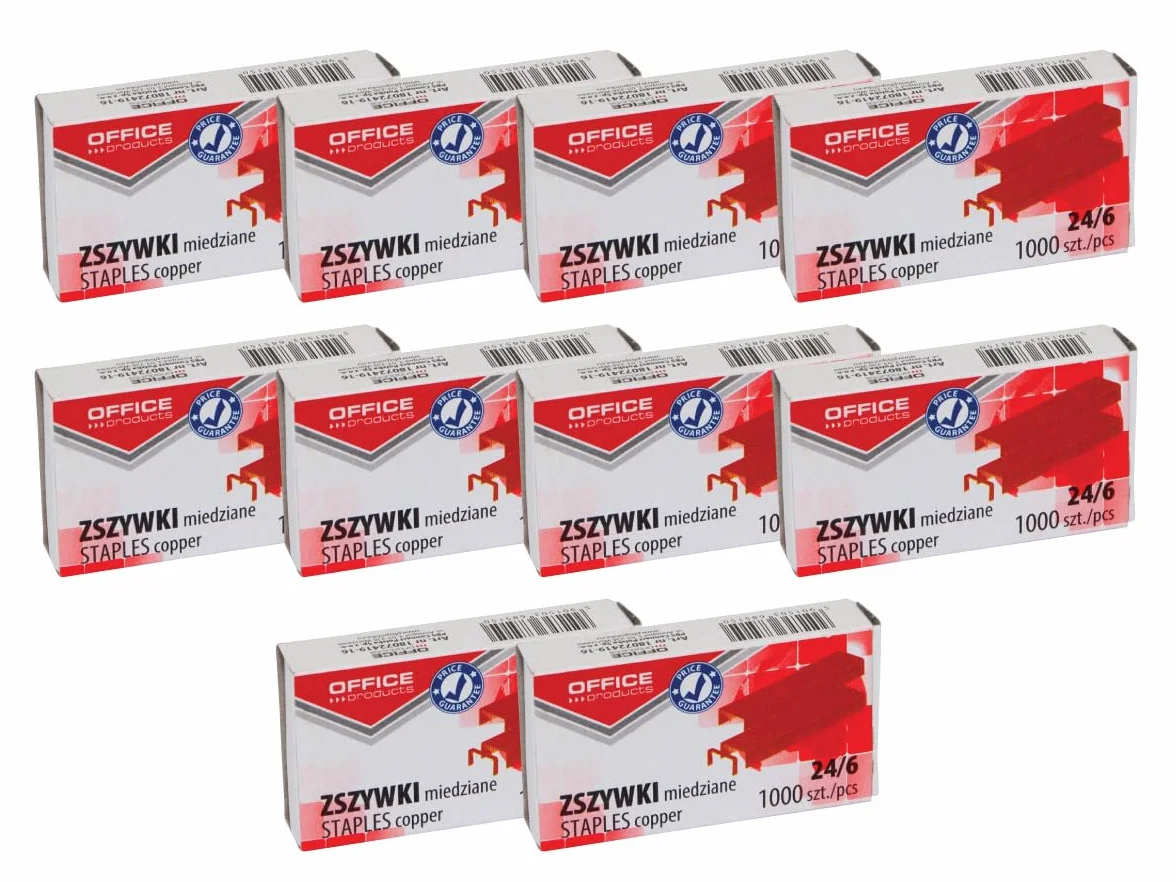 OFFICER PRODUCTS Miedziane uniwersalne zszywki 24/6, 10 000 sztuk (10 x 1000) do większości zszywaczy, biura, domu lub szkoły