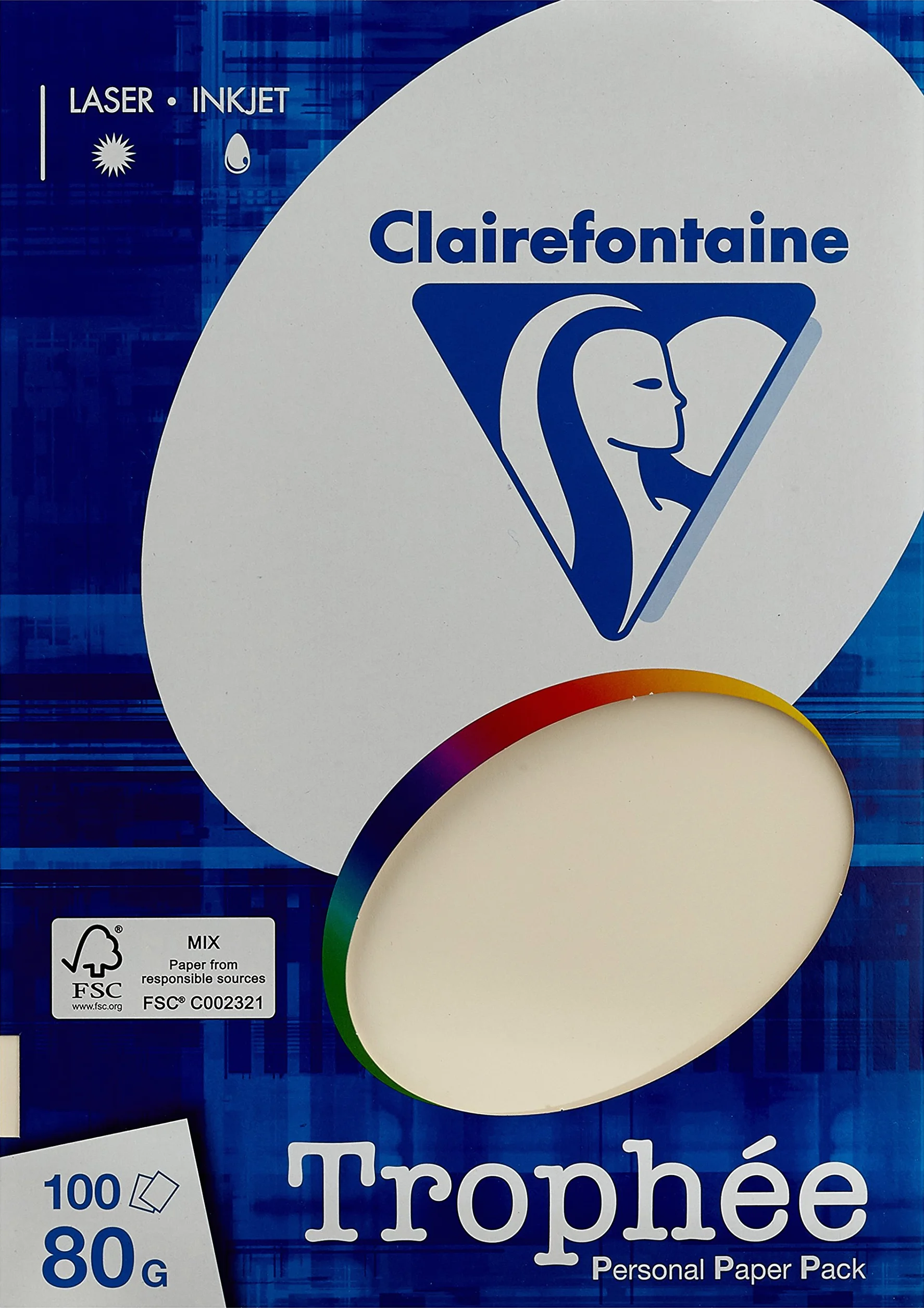 Clairefontaine 4104C Trophée PPP papier do drukarek, do wszystkich drukarek laserowych, kopiarek i drukarek atramentowych, DIN A4 (21 x 29,7 cm), 80 g, 1 ryza z 100 arkuszami, kość słoniowa