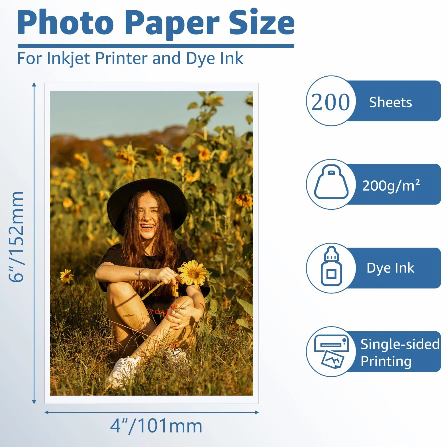 200 arkuszy papieru fotograficznego 10 x 15 cm, wysokiej jakości błyszczący papier zapewnia żywe i wyraźne obrazy, idealny do drukowania zdjęć i kreatywnych projektów