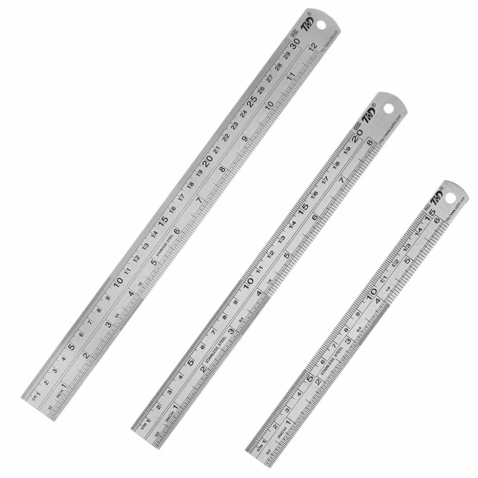 Linijka ze stali nierdzewnej 15 cm + 20 cm + 30 cm linijka biurowa 3-częściowy zestaw metalowych linijek do inżynierii, nauczania (3 x linijka)