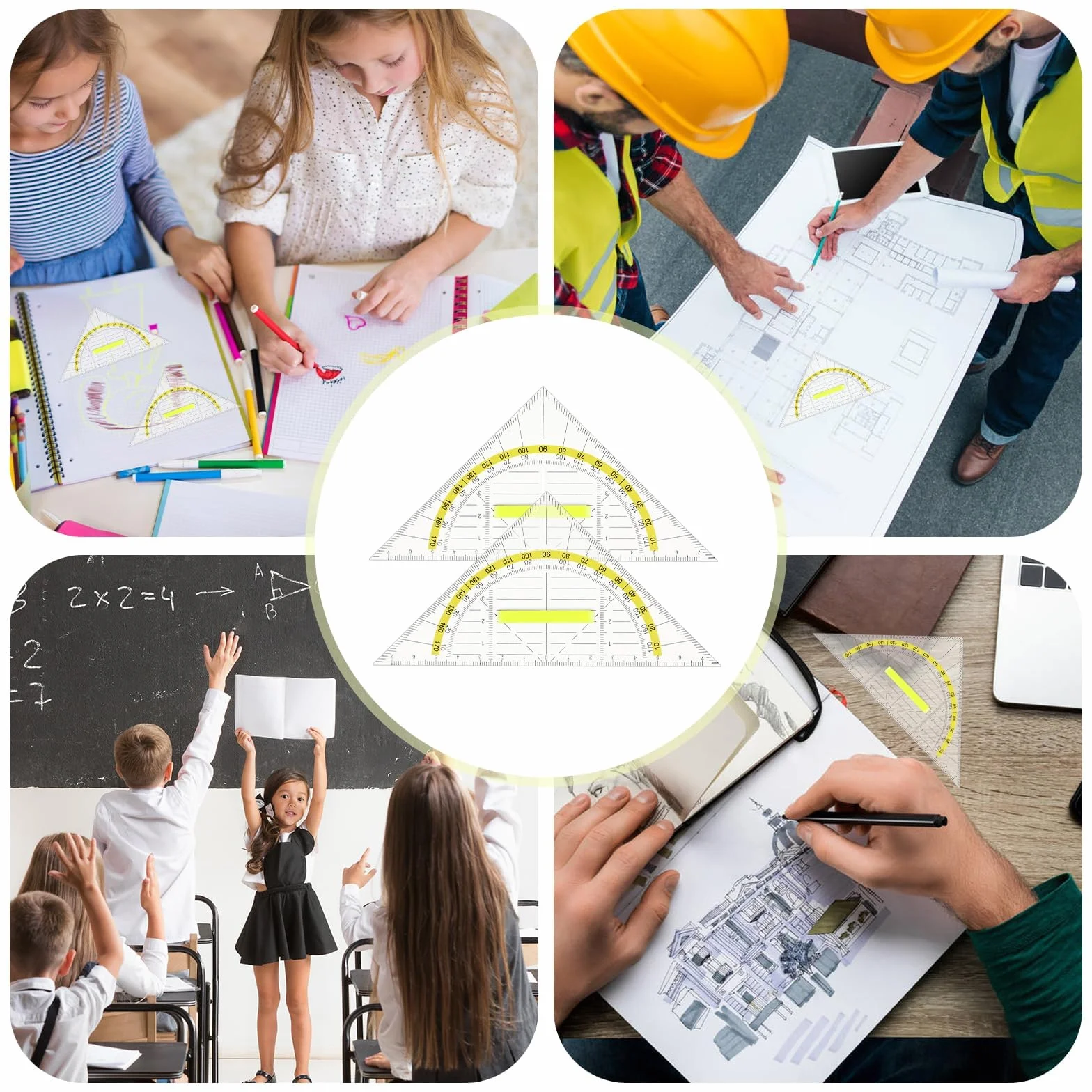 2 szt. ekierka z uchwytem, przezroczysta, z tworzywa sztucznego, odpowiednia dla studentów, biura, dla projektantów, malarstwa