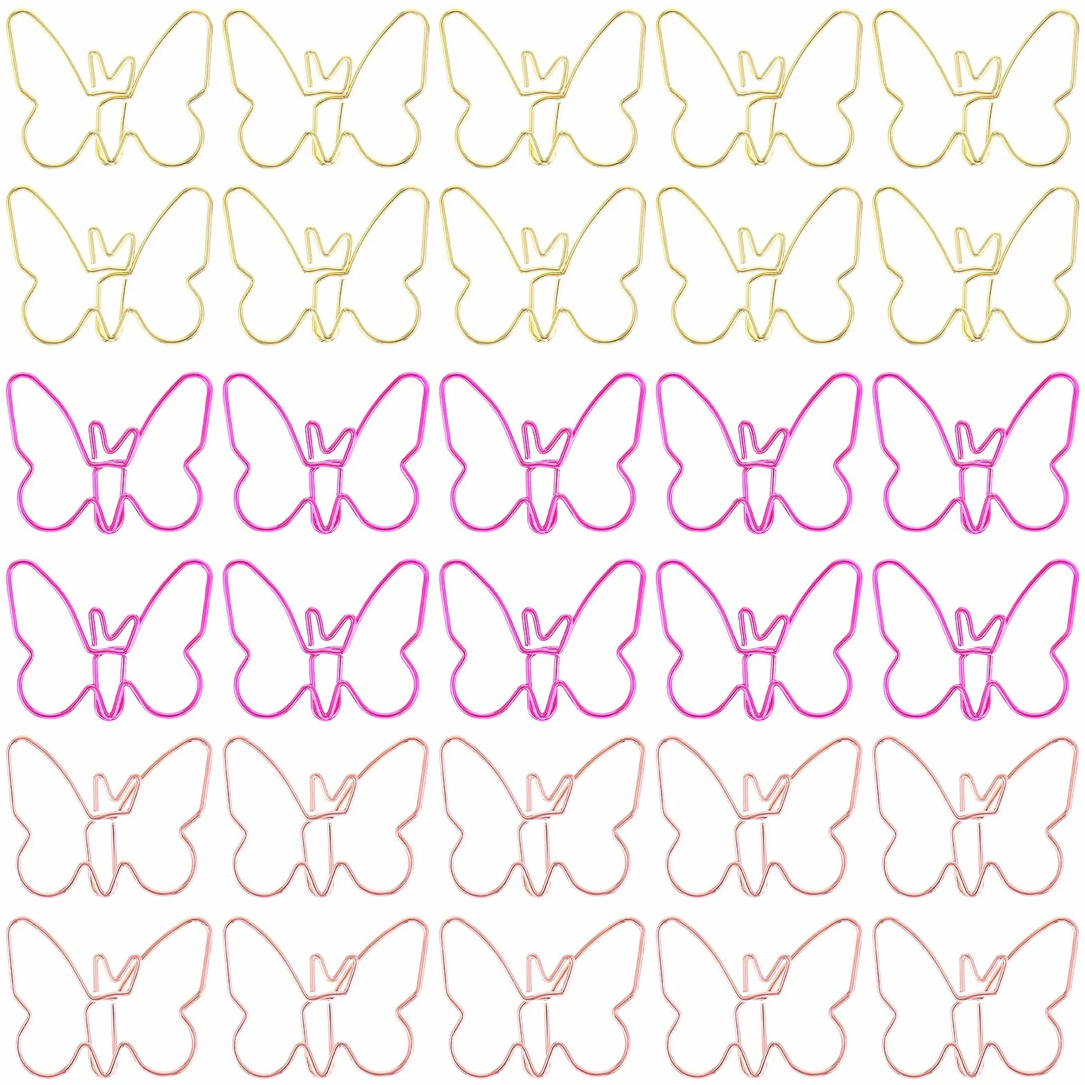 30 szt. uroczych spinaczy do papieru w kształcie motyla, różowe złoto, żółte złoto i różowy, 1,37 x 2,6 cm, zabawne urocze spinacze do papieru, do szkoły, materiały biurowe, dekoracja na przyjęcie