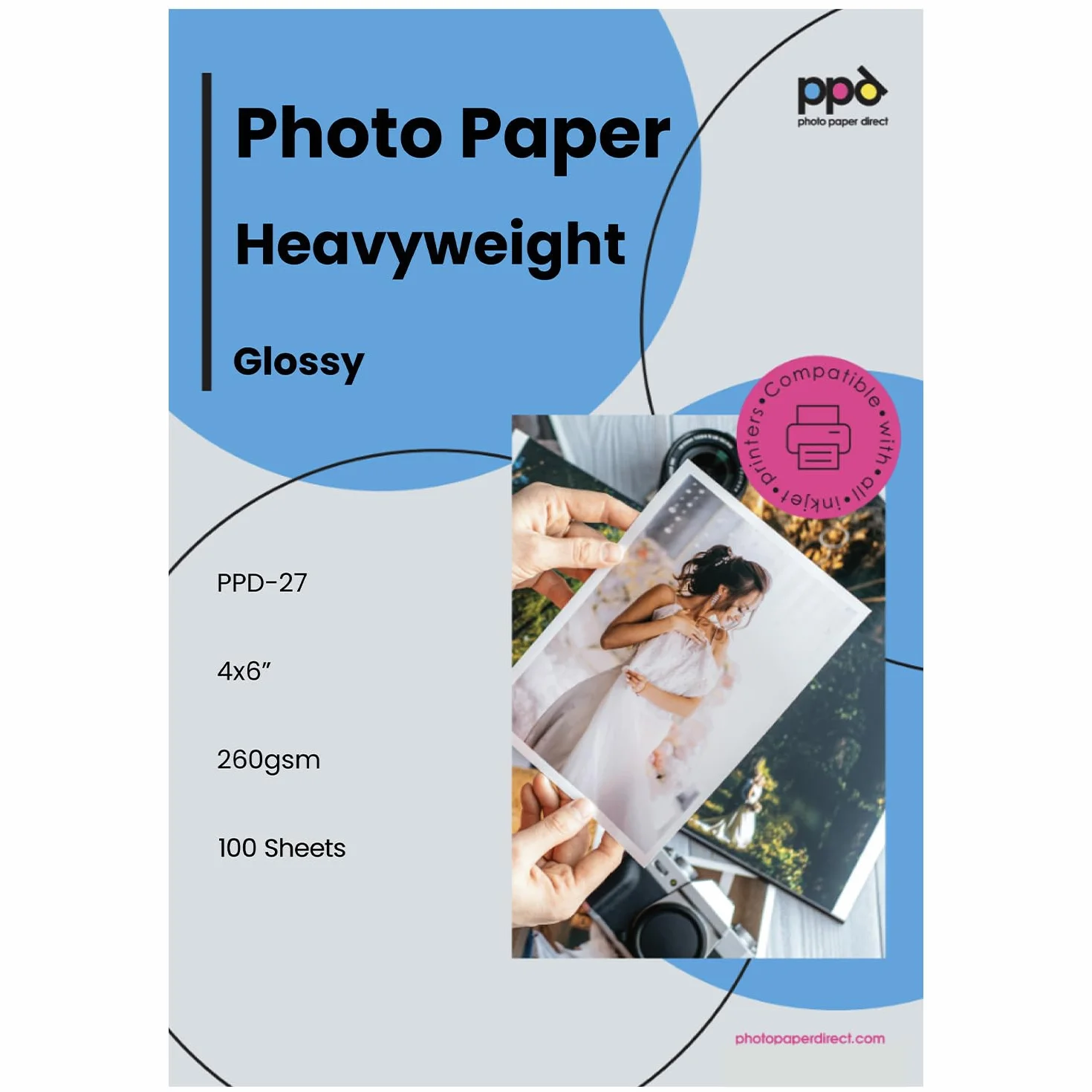 PPD 10x15cm 100 Arkuszy 260g Profesjonalny Błyszczący Papier Fotograficzny do Drukarek Atramentowych - PPD-27-100