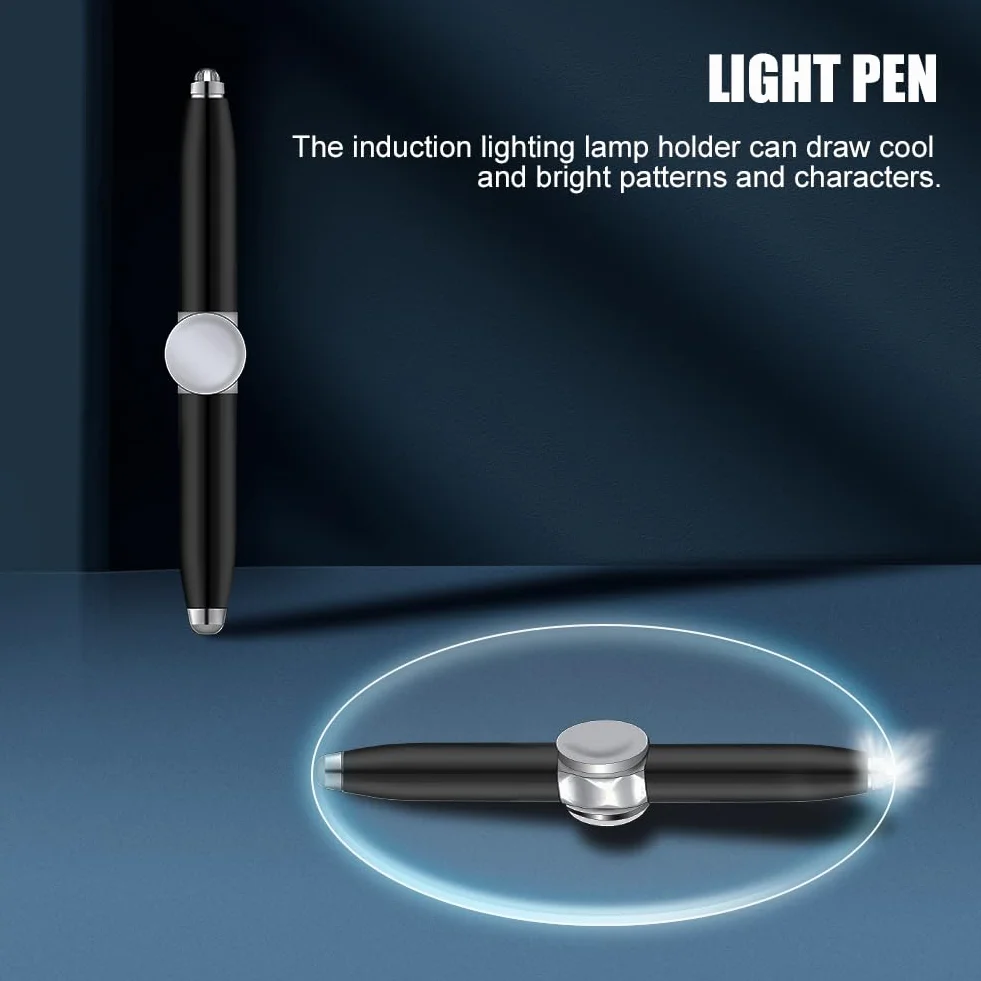 AUAUY 2 szt. Fidget Pen z oświetleniem LED, wielofunkcyjny długopis spinningowy pomaga myśleć i łagodzić stres, antystresowy długopis prezentowy dla dorosłych, studentów, dzieci, czarny, 2 szt