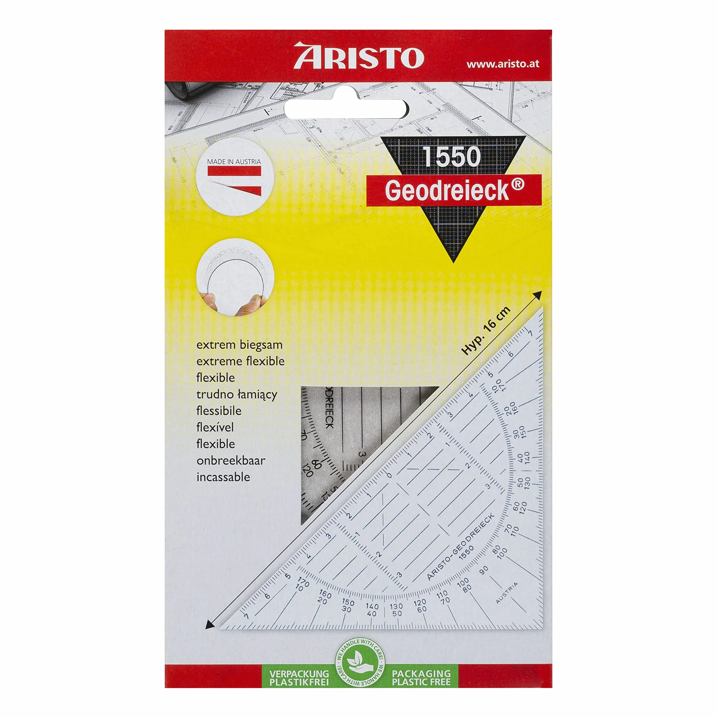 Aristo AR1550 ekierka geometryczna (16 cm, nietłukące się tworzywo sztuczne, wysoka dokładność wymiaru, odporne na ścieranie opis), przezroczysta