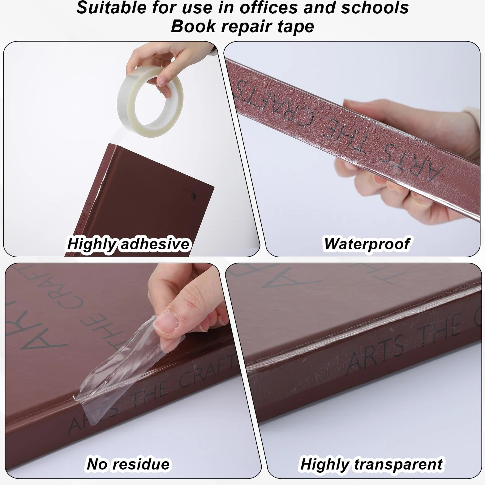 66 m x 25 mm przezroczysta taśma do naprawy książek, taśma naprawcza, przezroczysta taśma do owijania książek, materiałów bibliotecznych, do naprawy introligatorów, do naprawy