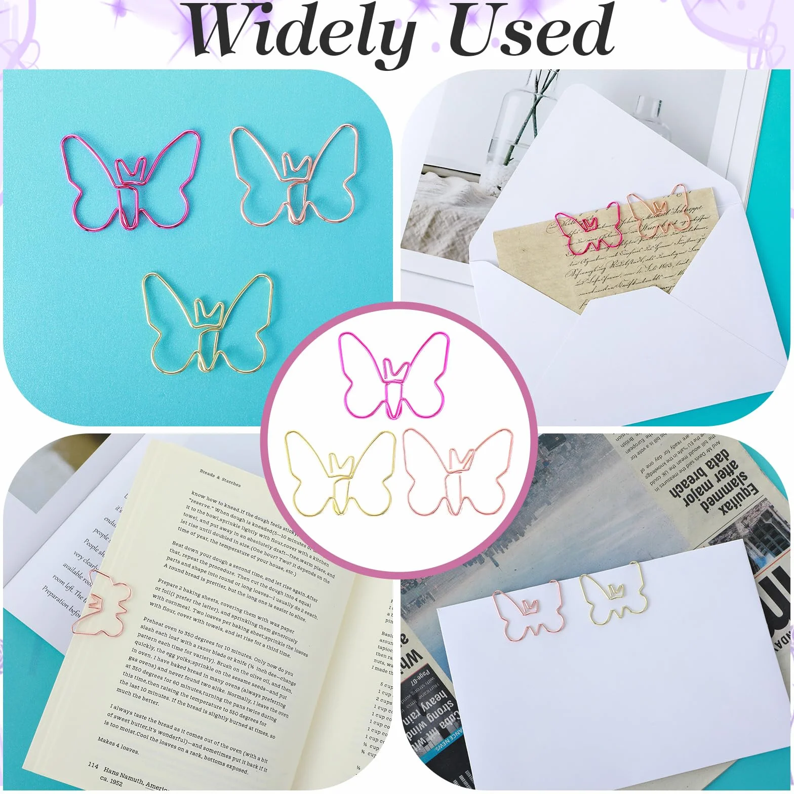 30 szt. uroczych spinaczy do papieru w kształcie motyla, różowe złoto, żółte złoto i różowy, 1,37 x 2,6 cm, zabawne urocze spinacze do papieru, do szkoły, materiały biurowe, dekoracja na przyjęcie