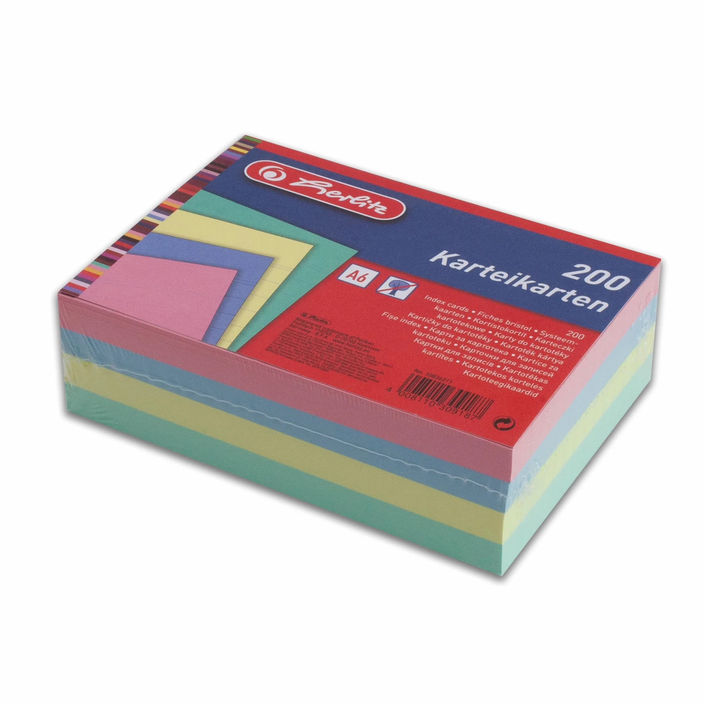 Herlitz Kartka w linie A6 – różne kolory (200 sztuk)