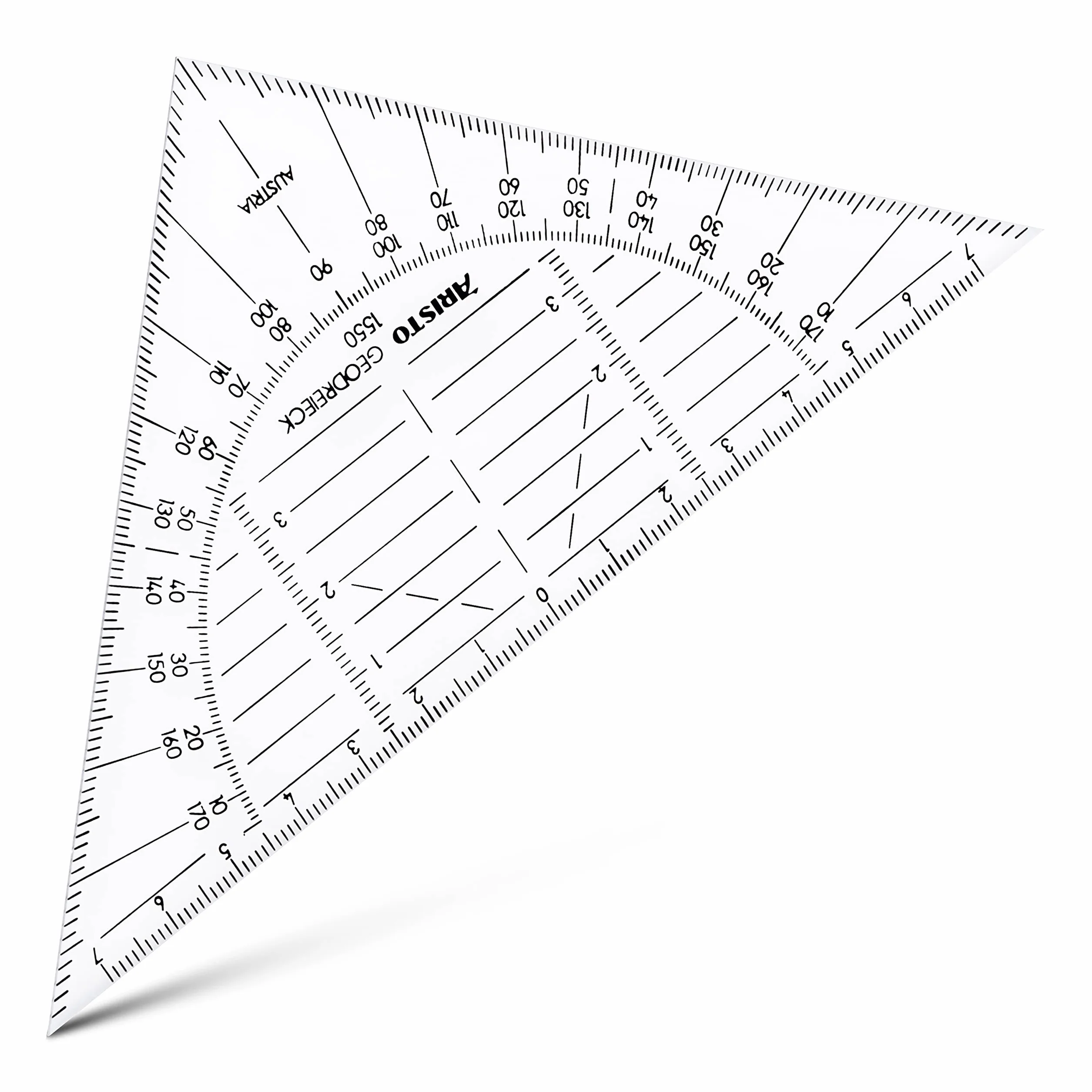 Aristo AR1550 ekierka geometryczna (16 cm, nietłukące się tworzywo sztuczne, wysoka dokładność wymiaru, odporne na ścieranie opis), przezroczysta