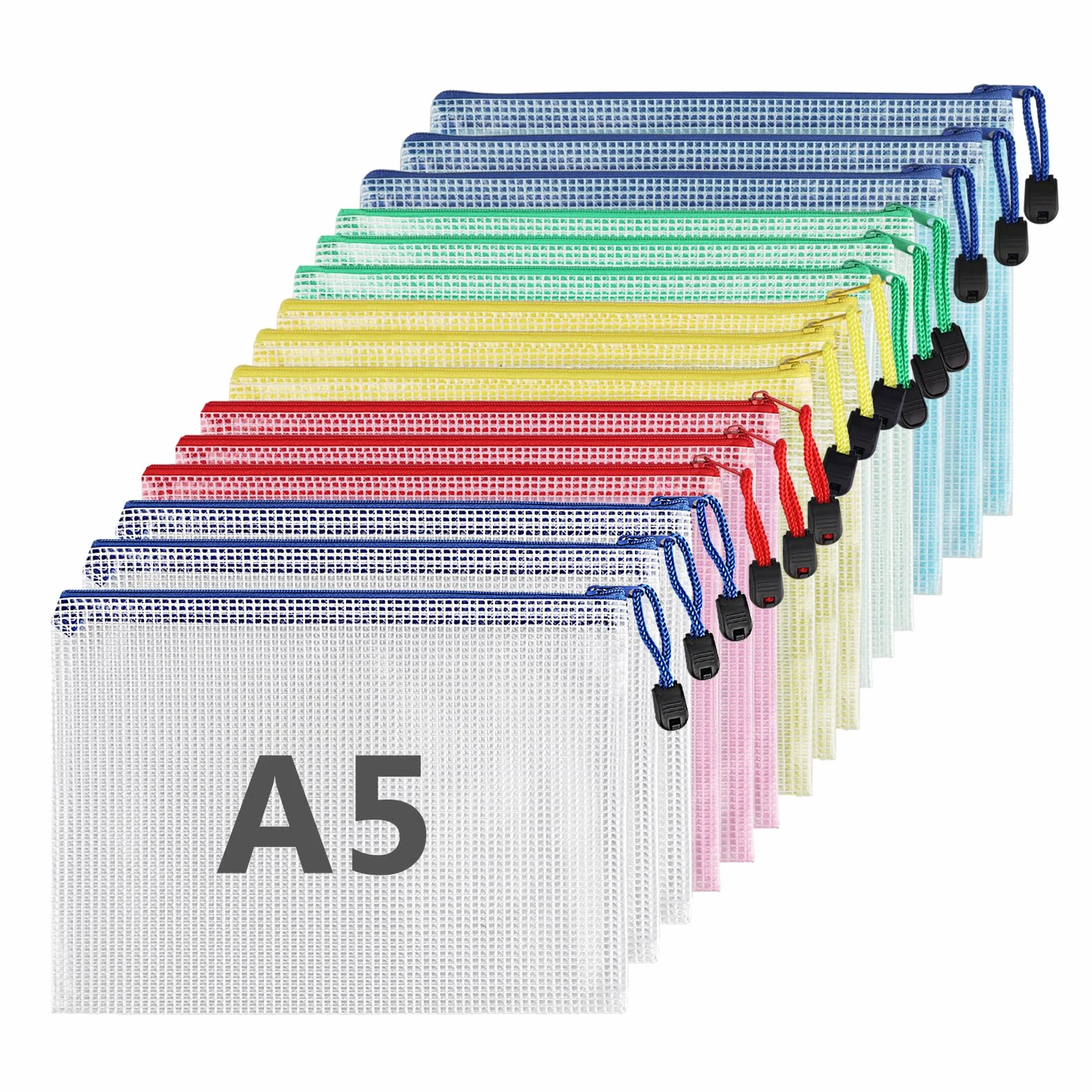 15 sztuk wodoszczelnych toreb na dokumenty z zamkiem błyskawicznym A5, kolorowe, wodoodporne etui na dokumenty, plastikowa torba na dokumenty, faktury, papier, szkoła, karta egzaminacyjna, kosmetyki