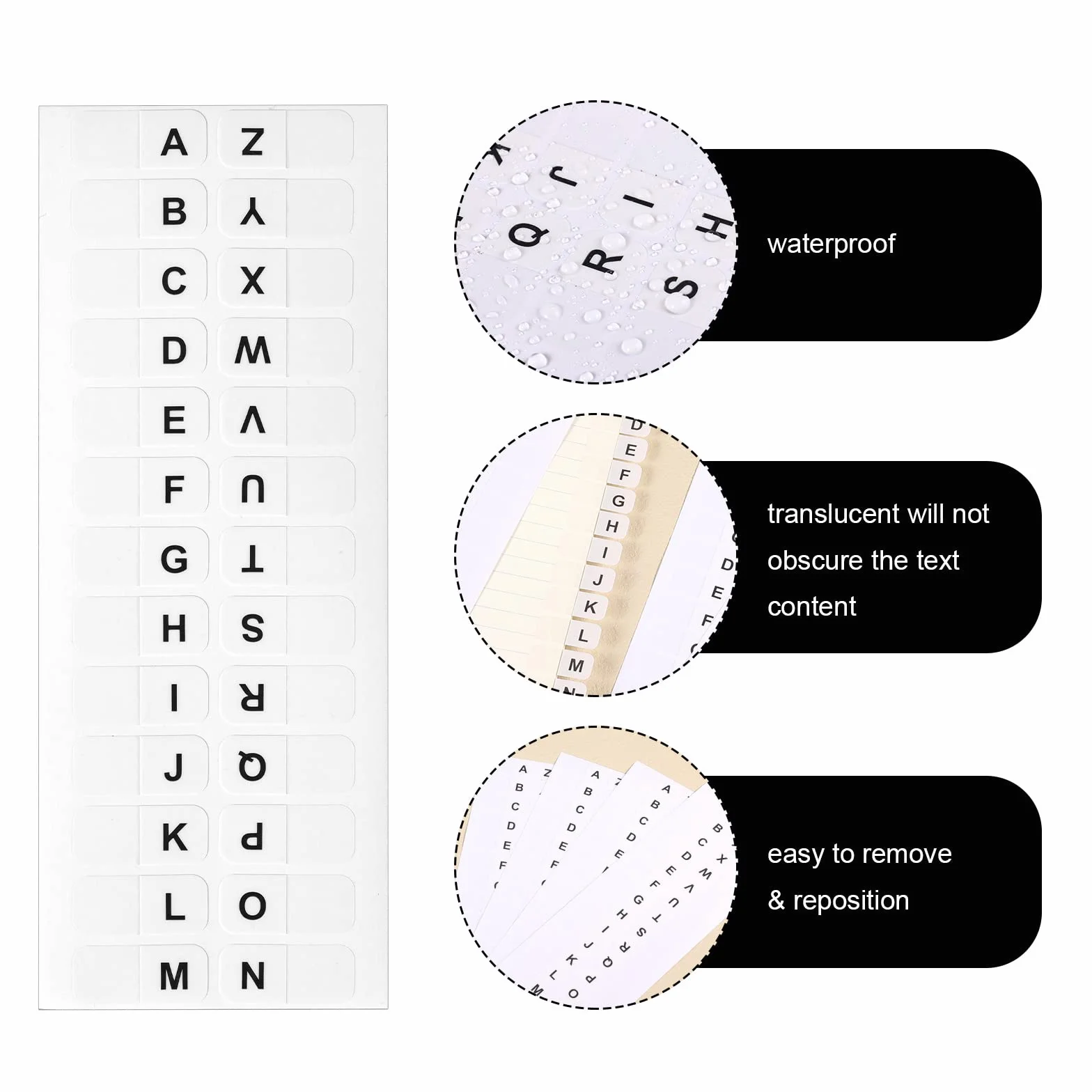 416 sztuk Zakladki z Literami a-z Naklejki, Samoprzylepne Zakladki Indeksowe a-z Przezroczyste Lepkie Alfabetyczne Zakladki do Segregatorów Szkola Biuro (Bialy)