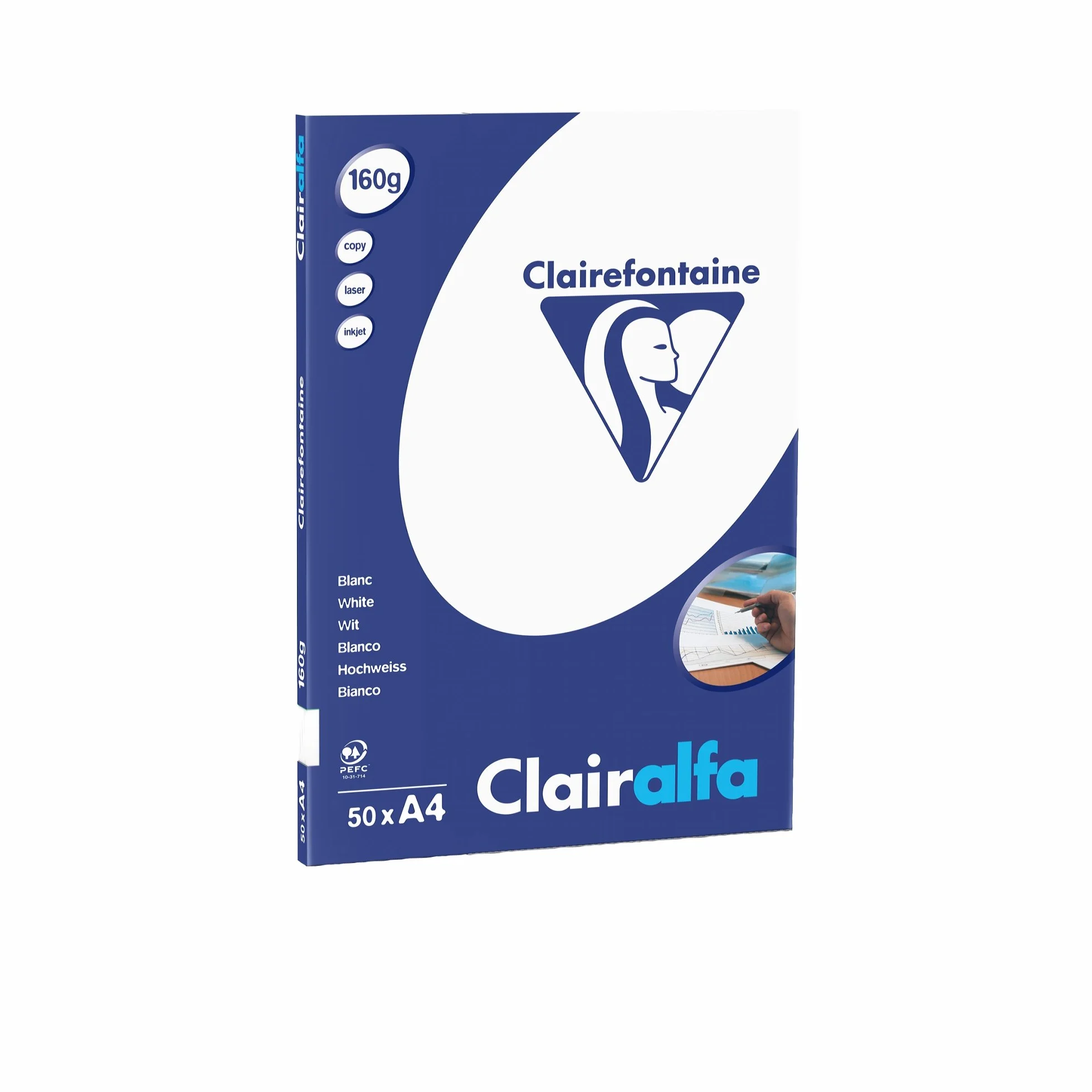 Clairefontaine 4189C - Opakowanie papieru do drukarki/kopiarki Trophee PPP, intensywne kolory, DIN A4, 160 g, 50 arkuszy, biały, 1 opakowanie
