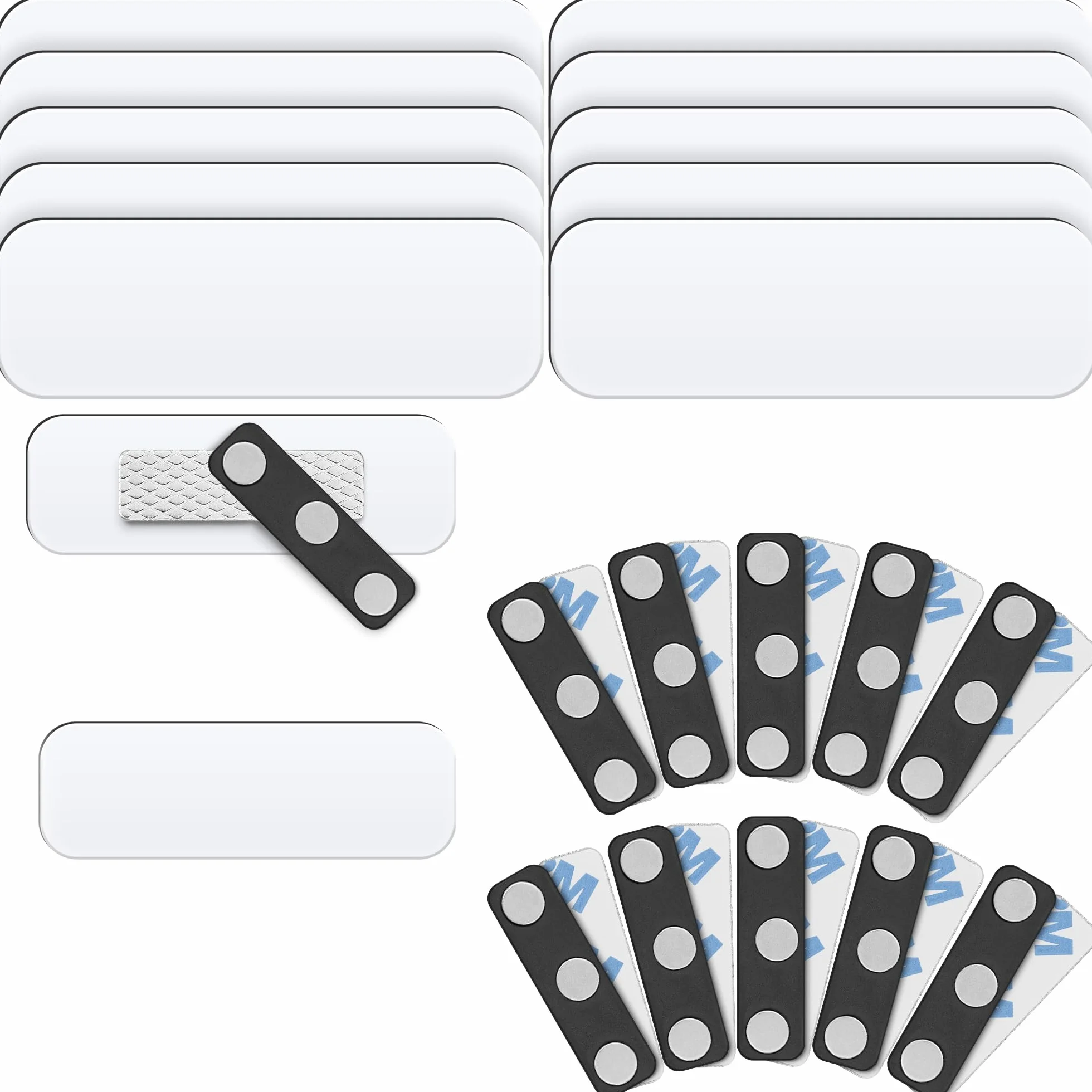 Mifflin Blank Name Tags w/Magnetic Backing (2.5 x 7.6 cm / 1” x 3”, 10 PK) - Customizable ID Badge Holders w/ 3 Strong Neodymium Magnets
