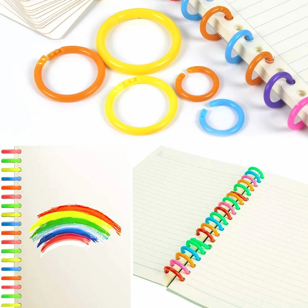 Plastikowe pierścienie do segregatora 100 szt. wielokolorowe do notatek, scrapbookingu