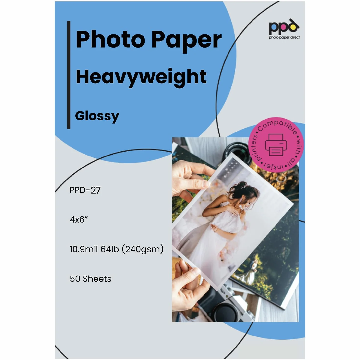 PPD 10x15cm 50 Arkuszy 260g Profesjonalny Błyszczący Papier Fotograficzny do Drukarek Atramentowych - PPD-27-50