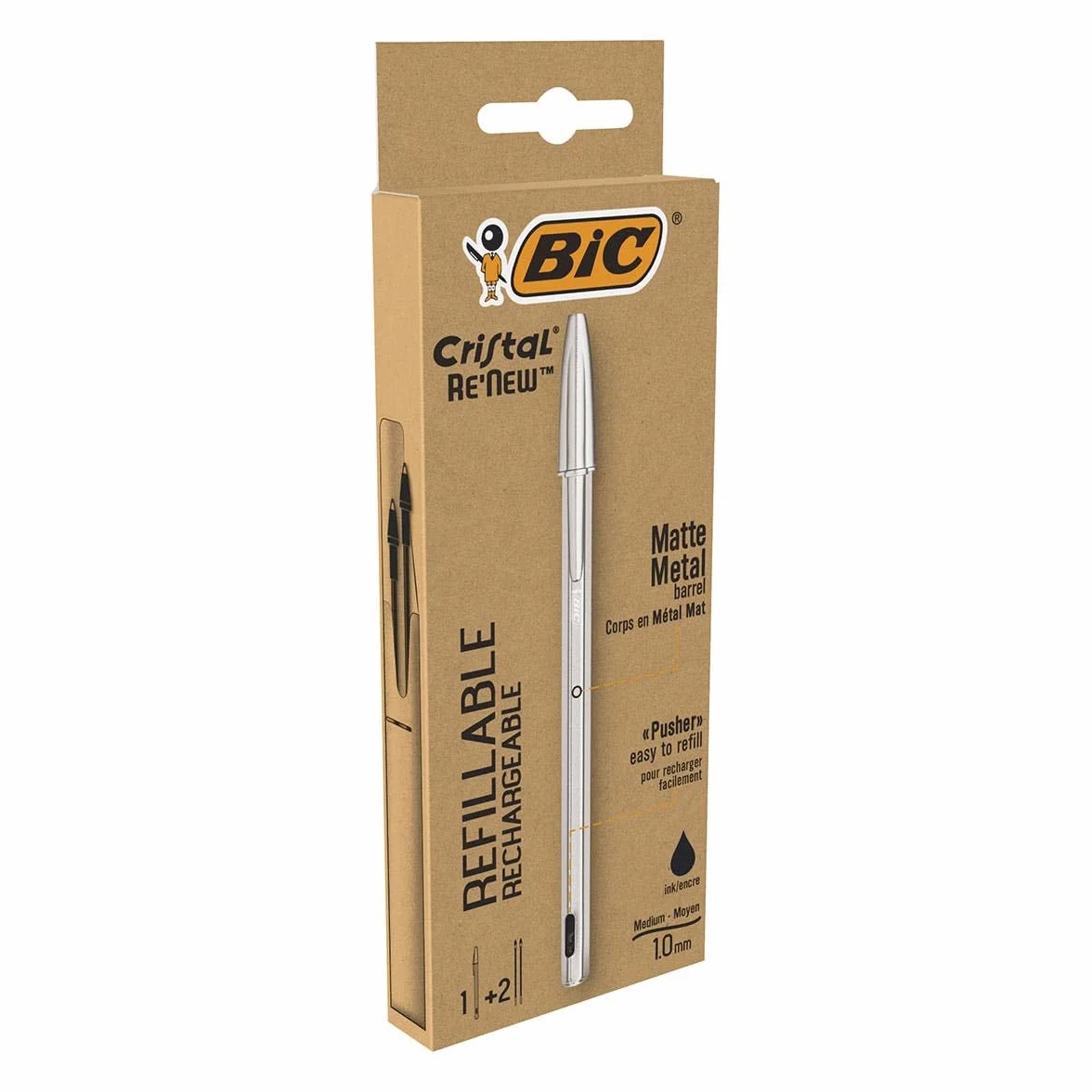 BIC wielokrotnego napełniania CRISTAL metalowy długopis RE-NEW 1 mm czarny z wkładem 2 wybierz kartolerie tititiana