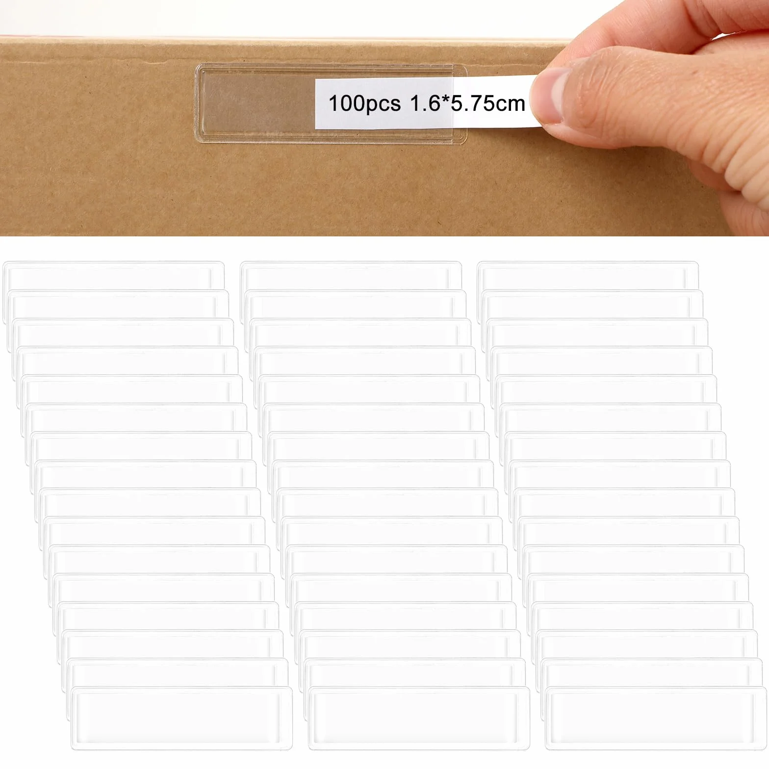Przezroczyste etui na wizytówki, wodoodporne, 5 x 0,63 cm, wygodne etykiety identyfikacyjne i klasyfikacyjne do organizowania pojemników do przechowywania, odpowiednie do szafek, bibliotek, 100 szt