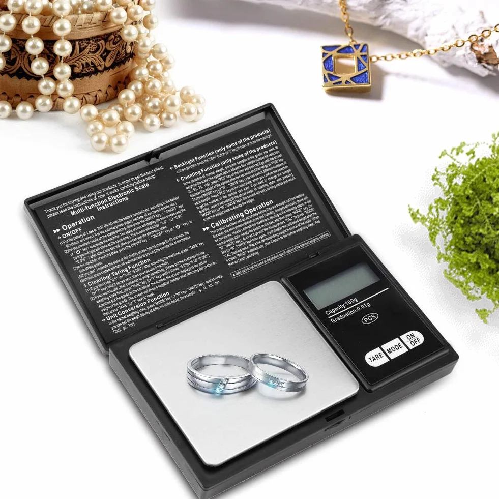 Skala jubilerska, mini skala 0,1g / 0,01g / oz/dwt/gn Precyzyjna przenośna kieszonkowa waga Ekran LED Cyfrowe wagi (100g / 0,1g)
